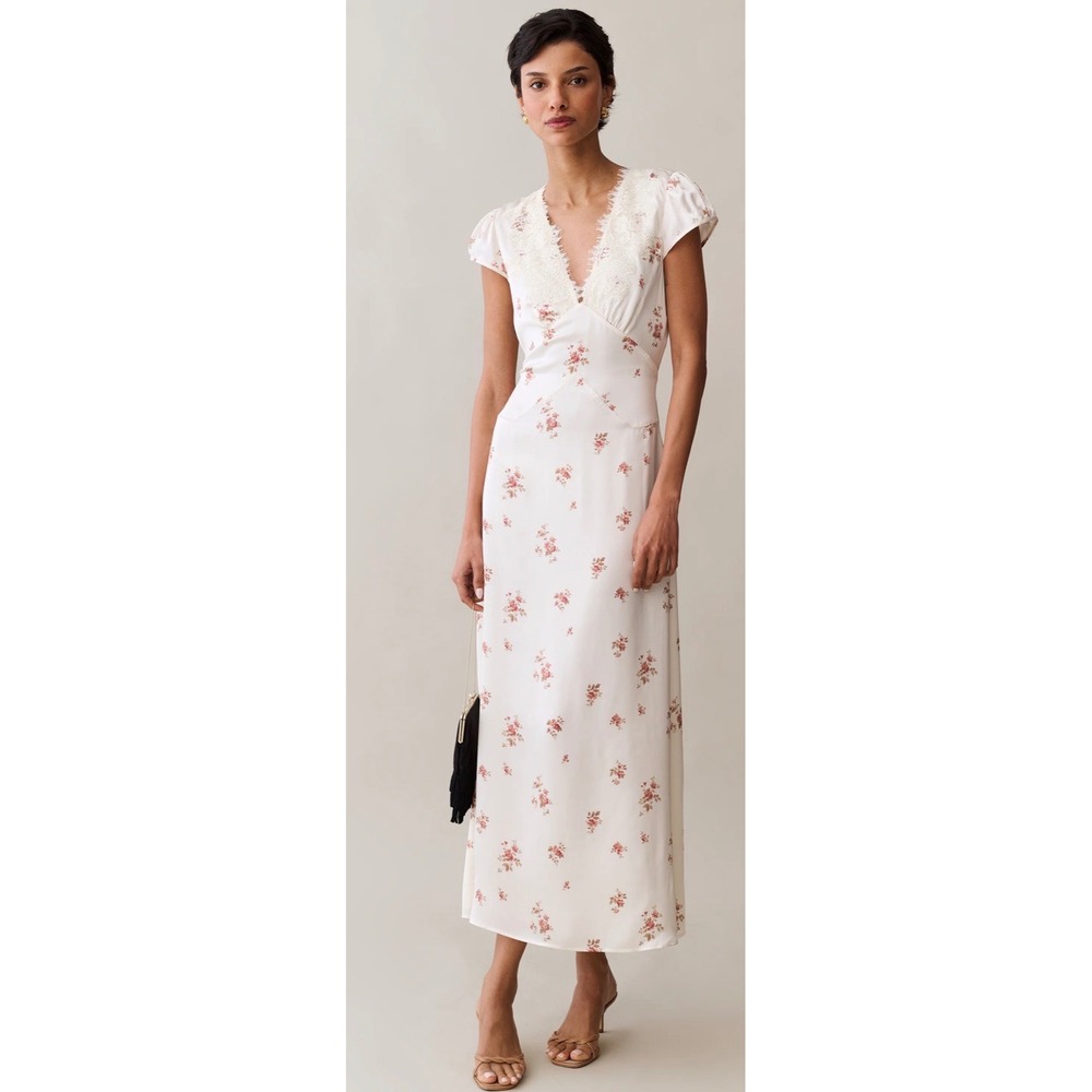Few Moda o.p.t. One Pretty Time Floral Lace Trim Satin Midi Dress Cream Red 4